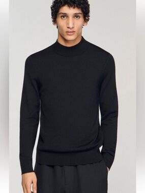 Sandro Paris Black 100% Wool Turtleneck Sweater Medium Luxury Minimalist French
